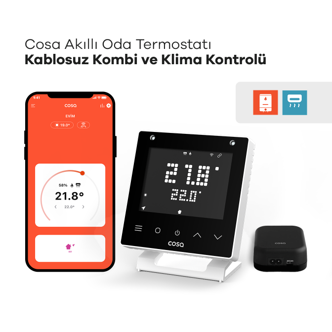 Cosa Akıllı Oda Termostatı Kablosuz Kombi ve Klima Kontrolü