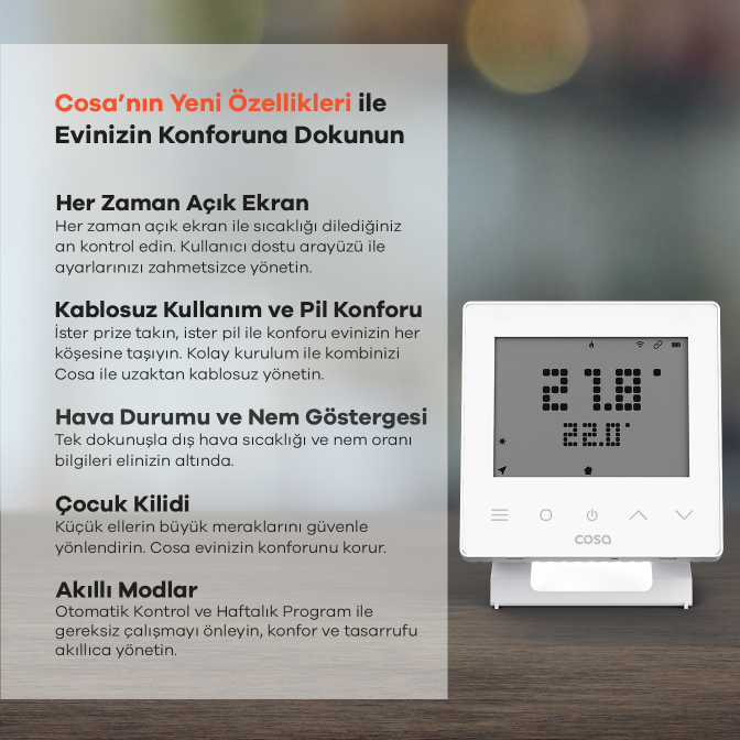 Cosa Akıllı Oda Termostatı Kablosuz Kombi Kontrolü