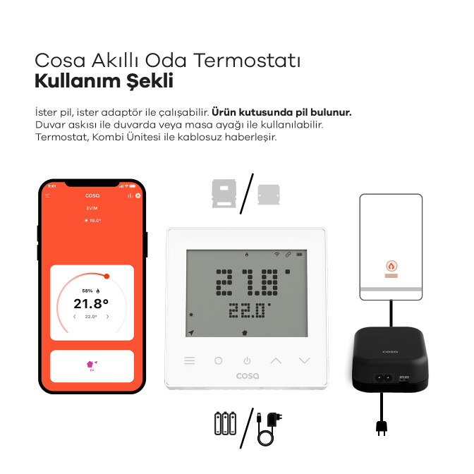 Cosa Akıllı Oda Termostatı Kablosuz Kombi Kontrolü