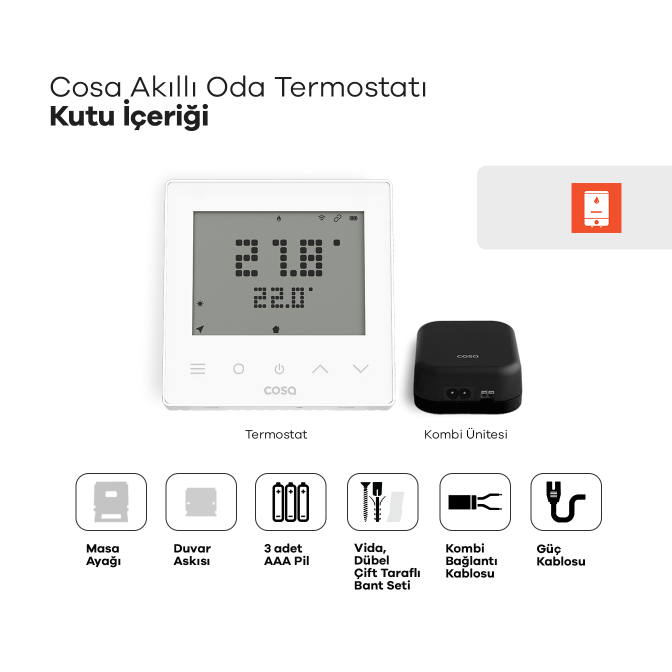 Cosa Akıllı Oda Termostatı Kablosuz Kombi Kontrolü