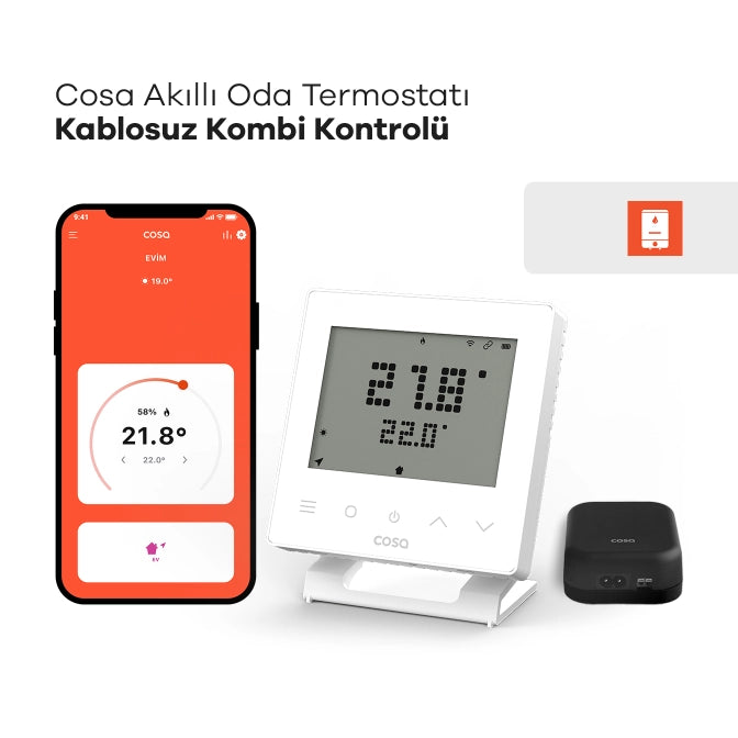 Cosa Akıllı Oda Termostatı Kablosuz Kombi Kontrolü (Beyaz)