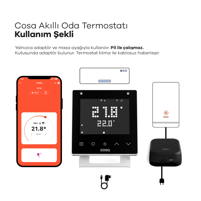 Cosa Akıllı Oda Termostatı Kablosuz Kombi ve Klima Kontrolü