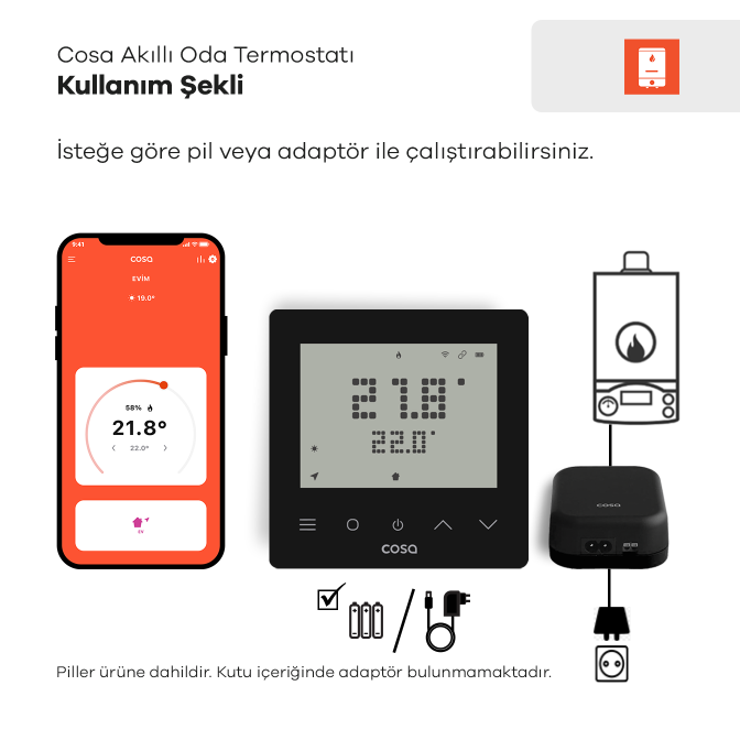 Cosa Akıllı Oda Termostatı Kablosuz Kombi Kontrolü v5